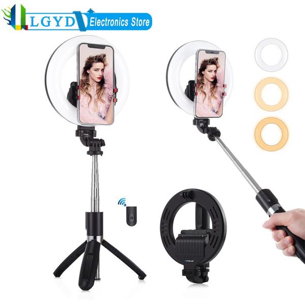 

6.3 inch led ring light with stand bluetooth selfie stick dimmable for youtube tiktok video fill flash heads