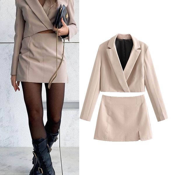 

women's sweaters 2021 fashion women's spring two-piece suit pure color turn-down collar short jacket long sleeve casual pullover v, White;black