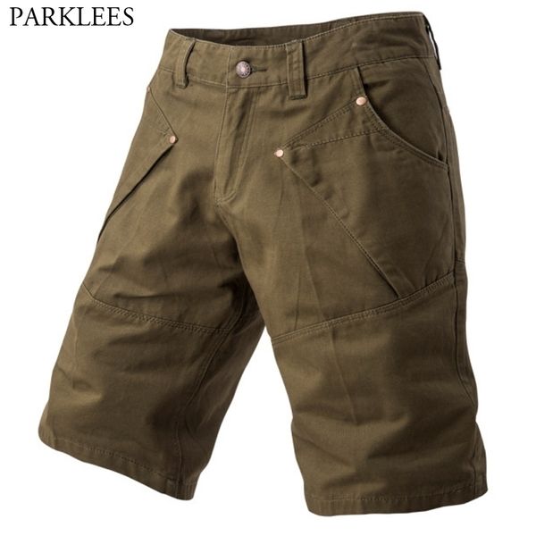 Army Green Military Cargo Shorts Männer Mode Multi-Taschen Knielange Herren Shorts Outwear Qualität Baumwolle Markenkleidung 210522