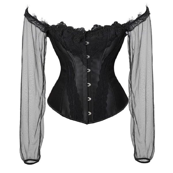 

women's shapers lingerie women corset bustier overbust nightclub clothing steampunk gothic mesh long sleeves corsets costume, Black;white