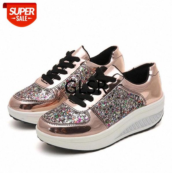 

big size fashion women shoes height increasing summer sequined shine shoes woman lace-up soft casual flats women sneakers #mu00