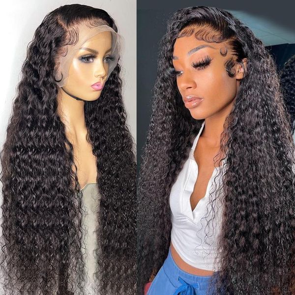 

lace wigs 30 32 38inch deep wave 13x4 13x6 frontal human hair brazilian 5x5 closure water curly wig for women, Black;brown