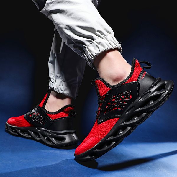 

Men Lightweight Blade Running Shoes Shockproof Lack Up Breathable Male Sneakers Height Increase Walking Gym Shoes Man, Red