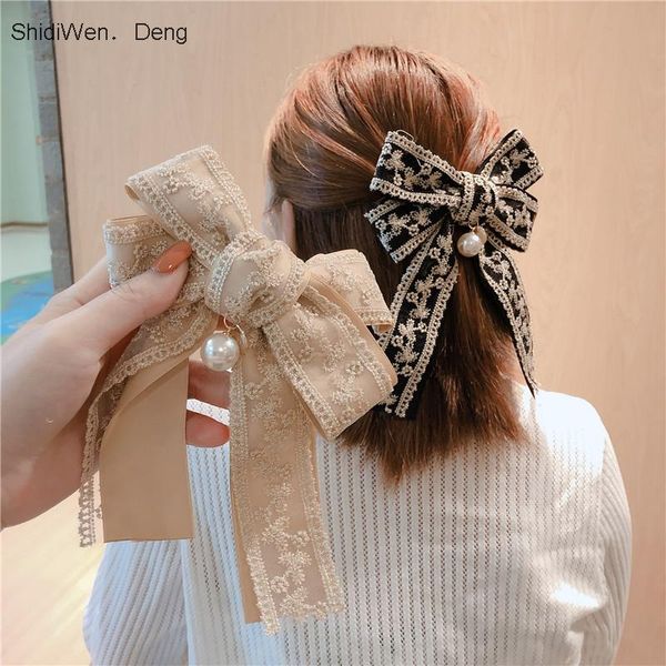 

hair clips & barrettes korean fabric big bow spring clip lady lace embroidery hairgrip holiday gifts women pins wedding accessories, Golden;silver