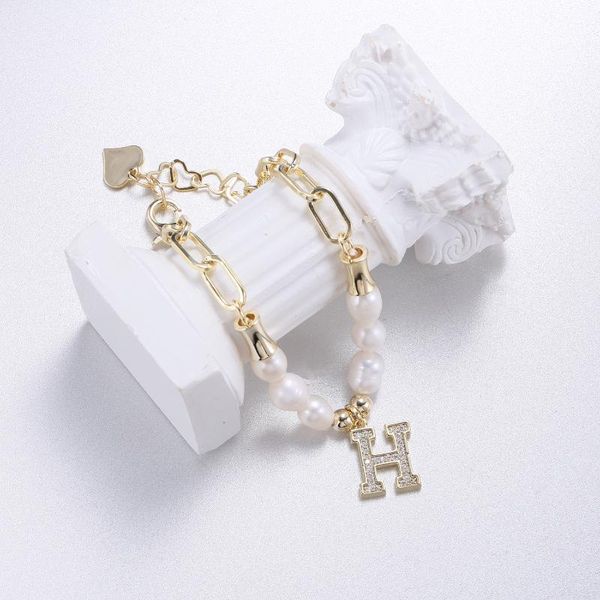 

link, chain fashion bracelet for women rhinestone letter pearl minimalist jewelry heart tag accessories paperclip gift couple, Black