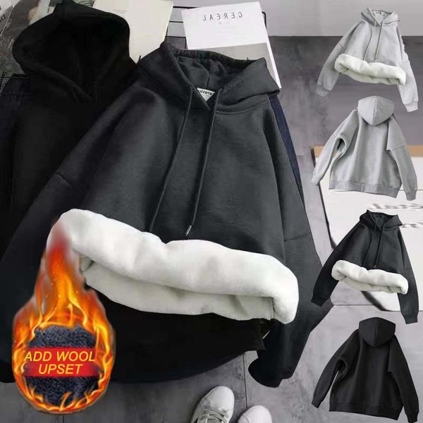 

selling women's winter hoodies sweatshirts long sleeve loose thicken velvet warm hooded ladies solid pullovers blouse &, Black