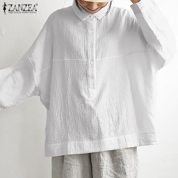 

women's blouses & shirts autumn women blouse shirt 2022 cotton linen long sleeve blusa oversized casual solid loose button up fem, White