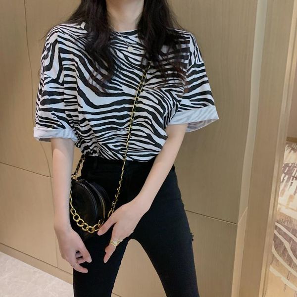 

women's t-shirt women summer t shirt 2021 zebra print short sleeve casual loose tees streetwear tshirts camisas mujer, White