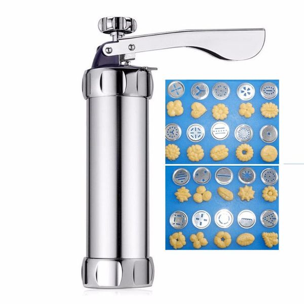 

baking moulds biscuit press set cookie maker machine kit stainless steel 20 discs 4 icing tips spritz dough biscuits making tools hee889