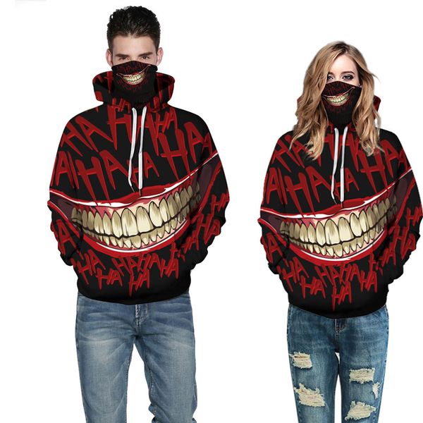 

7 halloween red scary smiley flower women casual sweater autumn and winter sweater couple loose baseball uniform, Black
