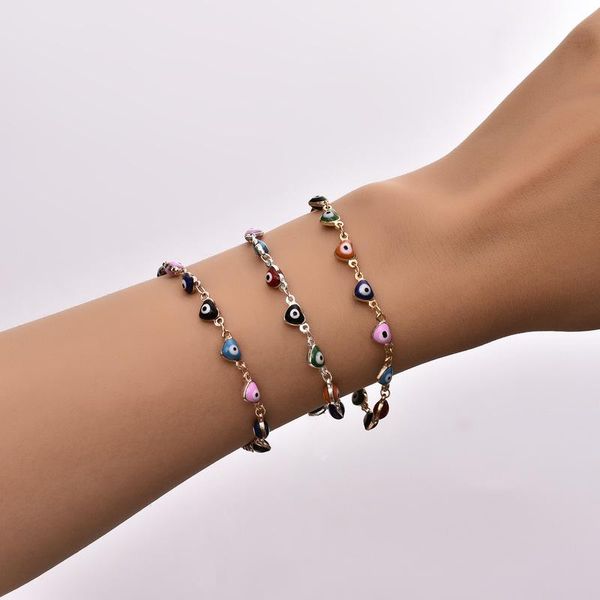 

charm bracelets minar statement enamel multicolour love heart eyes for women ladies gold color chain accessories, Golden;silver