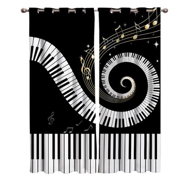 

curtain & drapes piano keys staff swirl black white window curtains rod bathroom kitchen bedroom indoor decor print kids room living