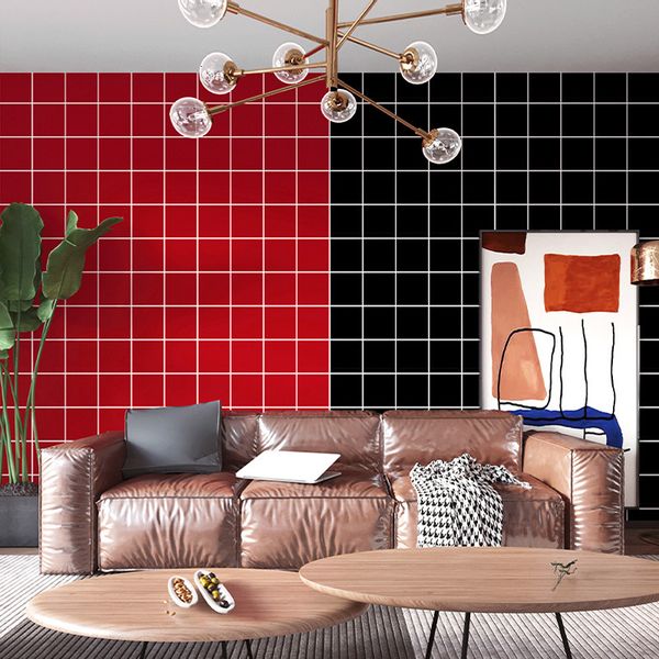 

large red black color matching wallpaper geometric grid pattern modern simple living room bedroom background