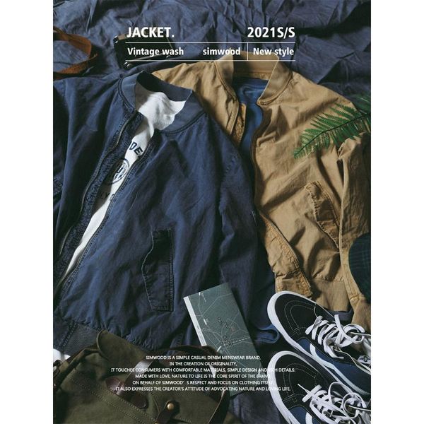 

men's jackets simwood 2021 spring bomber men vintage cargo baseball plus size coats sj130913, Black;brown