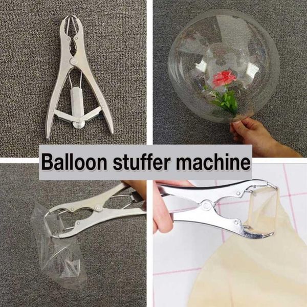 

party decoration balloon flares, stuffer machine for flowers, decorative filling pliers, shredded paper, sequin clips
