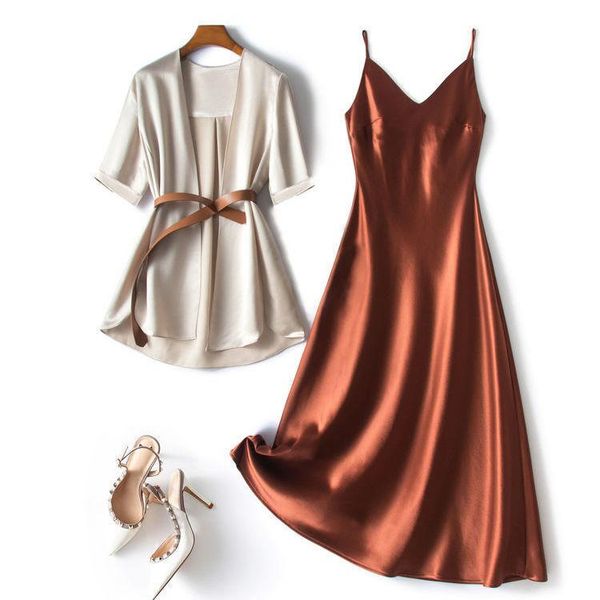 

casual dresses office dress two piece large size women's summer suit 2021 foreign style cover belly show thin versatile maxi vestidos, Black;gray