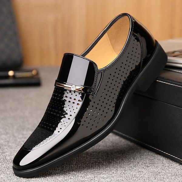 

dress shoes breathable patent leather formal men classic loafers business elegant, Black