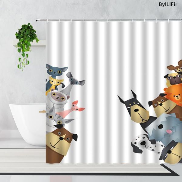 

shower curtains cute cartoon animal funny 3d cats and dogs children's bathroom decoration waterproof bath curtain set with hooks