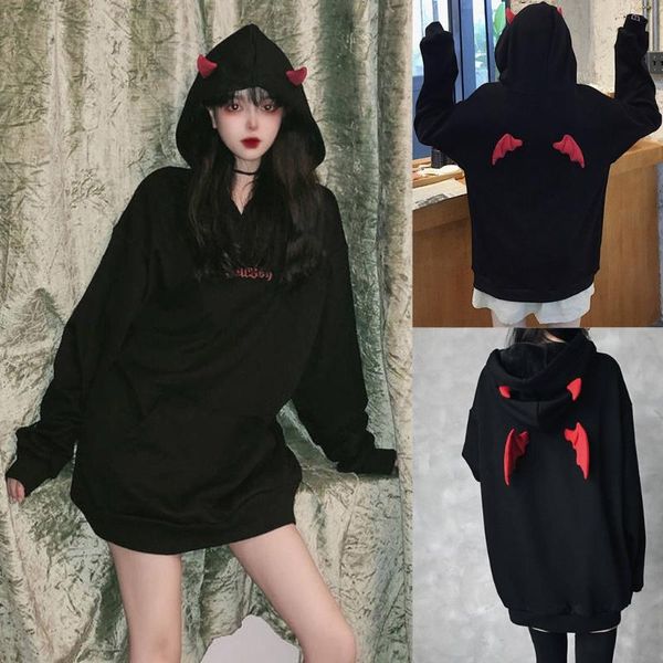 

women casual hooded sweatshirt bat pocket oversized hoodie girl party blouse korean style harajuku streetwear pullover women's hoodies, Black