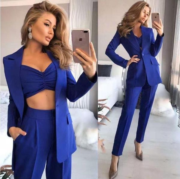 

women's two piece pants 2021 ins summer casual fashion street ladies slim long sleeve small suit loose solid color three-piece set, White