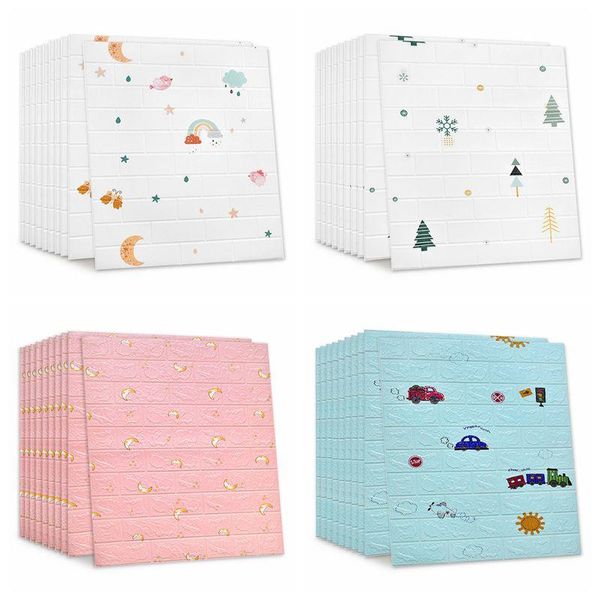 

wallpapers 10pcs 77cmx70cm wall sticker cartoon 3d for kids' room cute wallpaper brick self-adhesive waterproof decoration