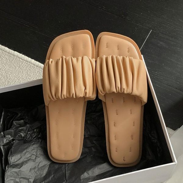 

slippers apricot leather women casual flats square toe beach flip flops lady outside beige slides stilettos blue sandals femmes, Black