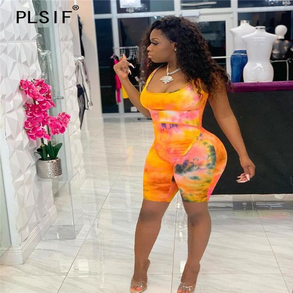 

beach style tie dye print women's vest playsuits summer casual tight shorts sports catsuits jumpsuits & rompers, Black;white