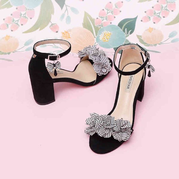 

dress shoes fairy heels open toe a- line with chunky heel summer cool skirt flower all-match style in black student size 33 0095