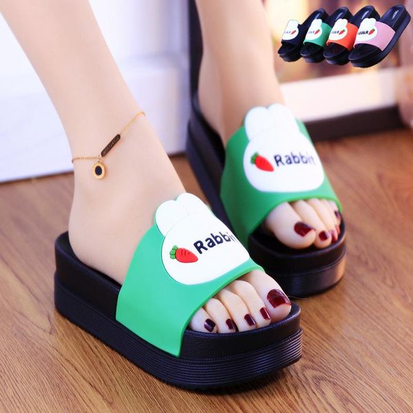 

slippers green summer indoor thick bottom home bathroom slides cool drag slope heel non-slip cute, Black