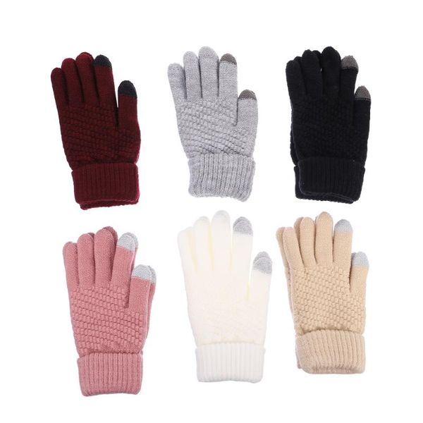 

ski gloves winter practical beautiful touch screen warm full finger knitted windproof for woman