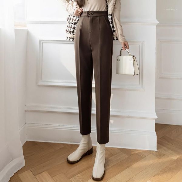 

women's pants & capris double button wool suit 2021 autumn winter high waist vertical tube loose casual harem 220c, Black;white