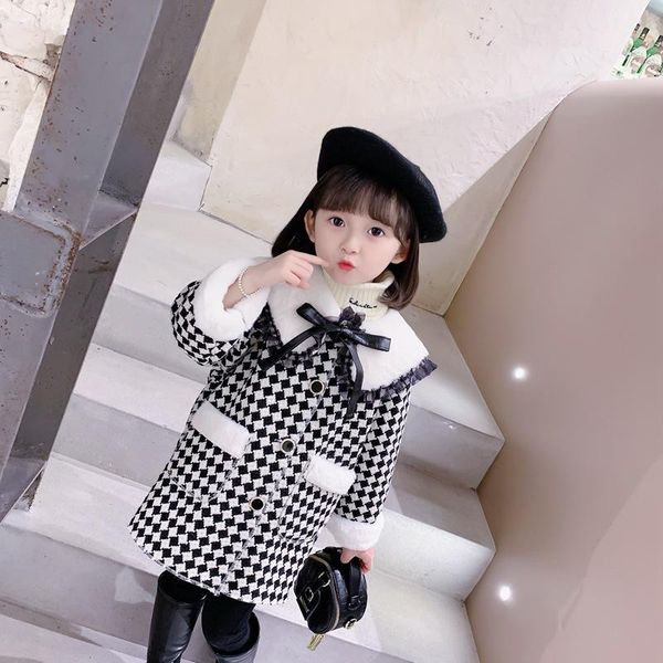 

jackets autumn winter girls coats children outdoor warm plush kids plaid outerwear student casual clothes bow-knot fashion, Blue;gray