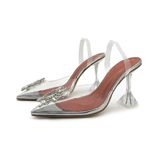 

deat 2021 new spring summer fashion casual baotou sandals pointed net red crystal transparent thin heel high heel shoes sh889, Black