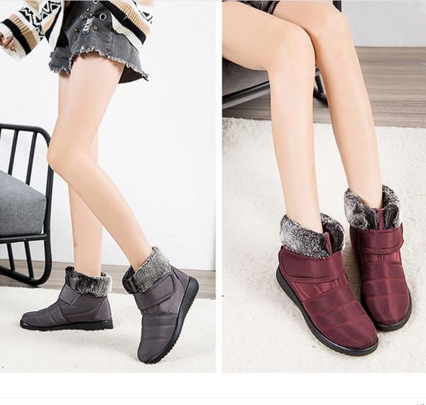 

boots winter women's warm fur ladies flat short boot slip on hook loop female casual botas women shoes snow, Black