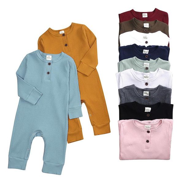 

2021 baby boys girls born jumpsuits with button clothing long sleeve autumn romper 2020 new fashion designer clothes 11 colors, Blue