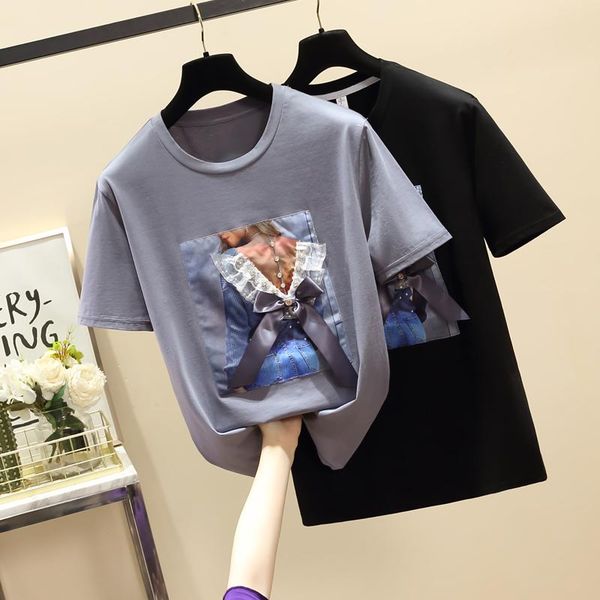 

women's t-shirt black grey short sleeve loose plus large size clothes t-shirts harajuku blouses spring summer style oversize 2021, White