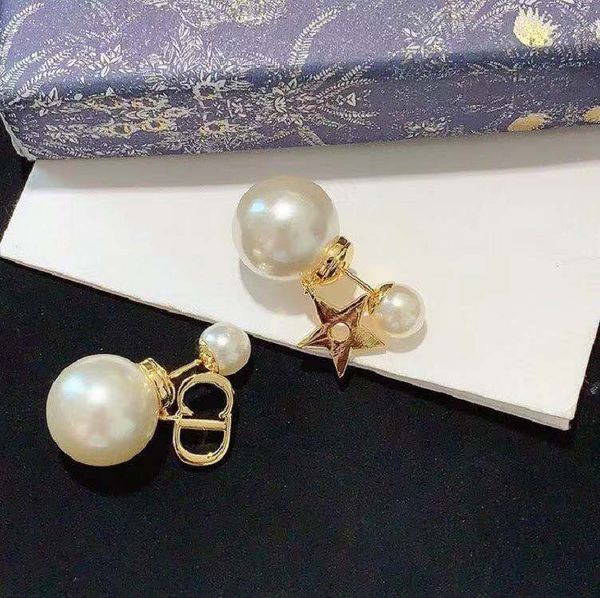 

earrings luxury simple exquisite letter five pointed star pearl earrings, Golden