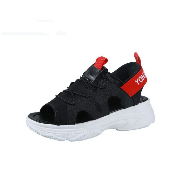 

dress shoes summer women sandals plus size 35-40 wedge breathable mesh female peep toe ladies solid slip-on comfortable, Black