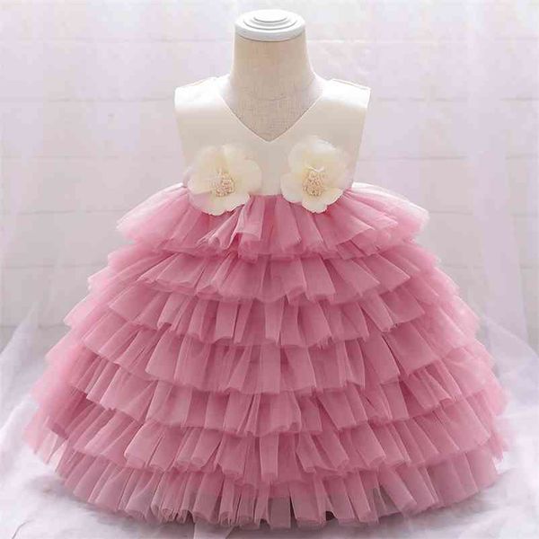 Sprign Mädchen Blumen Tutu Kleid für Kleinkind Baby Layered Party Kleid Geburtstag Kostüm Kleidung Großhandel 210529