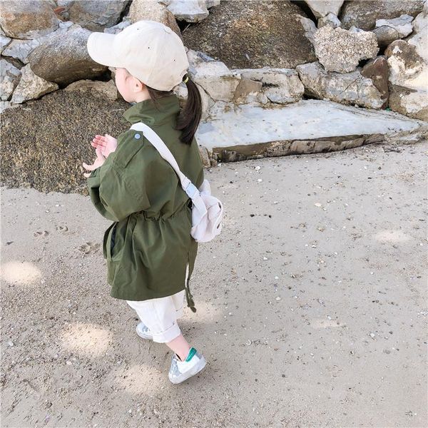 

tench coats 2021 spring arrival korean style cotton pure color long fashion all-match windbreak coat for cool sweet baby girls, Camo