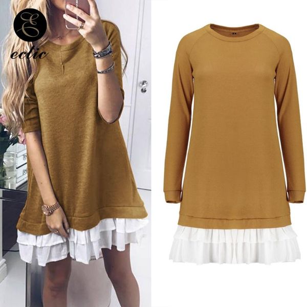 

casual dresses cascading ruffle dress patchwork sukienka oversized hoodie sweatshirt robe femme ete 2021 plain women long sleeve, Black;gray