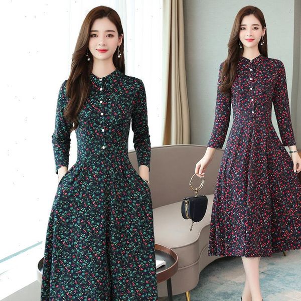 

womens dresses vintage female print midi autumn winter 4xl plus size long sleeve dress elegant women bodycon party vestidos, Black;gray