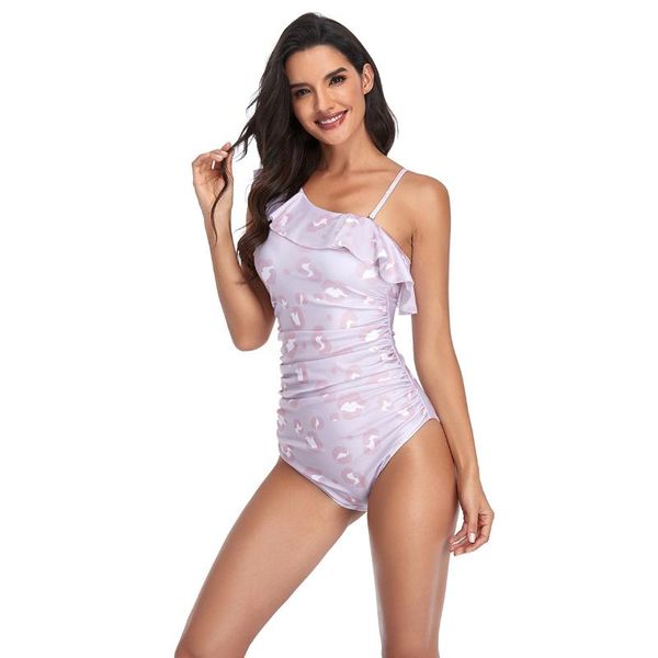 

one-shoulder ruffled slim leopard print fashion one-piece swimsuit bikini suits