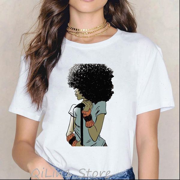 

cool womens melanin black girl print female harajuku t shirts for women summer hip hop shirt tee femme vogue, White