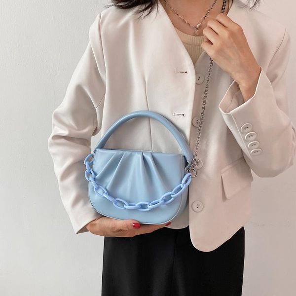 

evening bags pu leather women's shoulder bag pleated chain crossbody summer fashion saddle female handbag younth ladies black white blu
