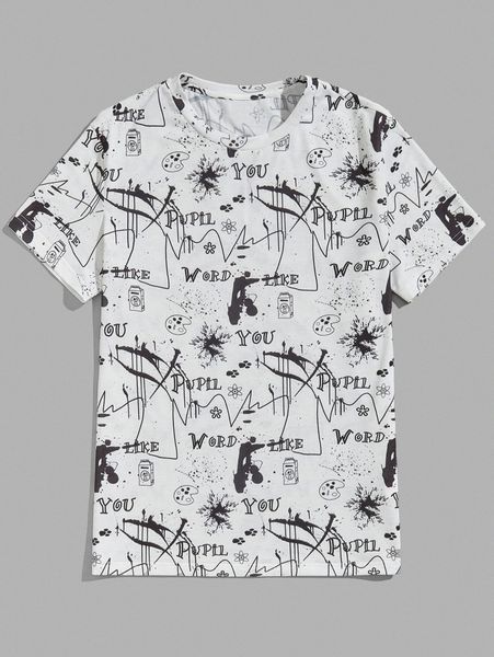 

men round neck graffiti print tee j0bv#, White;black