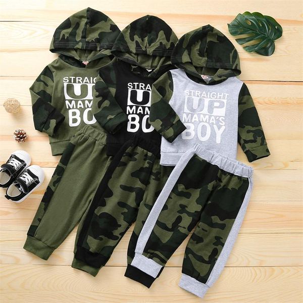 Conjuntos de roupas 2 PCS Toddlers Baby Boys Camuflage Outfits Carta padrão de carta de manga longa Hoodie + Calças Fato de crianças para 3-24m