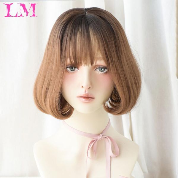 

synthetic wigs liangmo short bob wig with bangs for women inner deduction black pink party daily use shoulder length