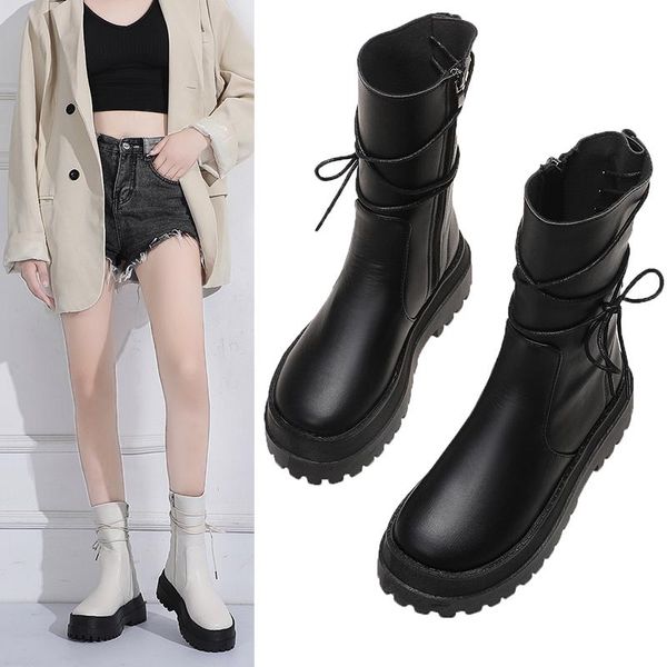 

dress shoes 2021 classic style women zipper boots women's autumn thick heel mid calf for leather, Black