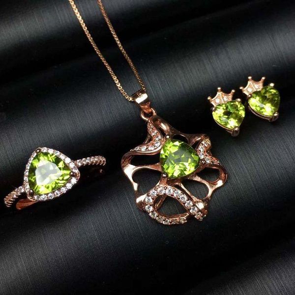 

bracelet, earrings & necklace 925 sterling silver triangle peridot pendent necklace, ring,bracelet jewelry set natural gemstone 6 x mm/7 7 m, Black